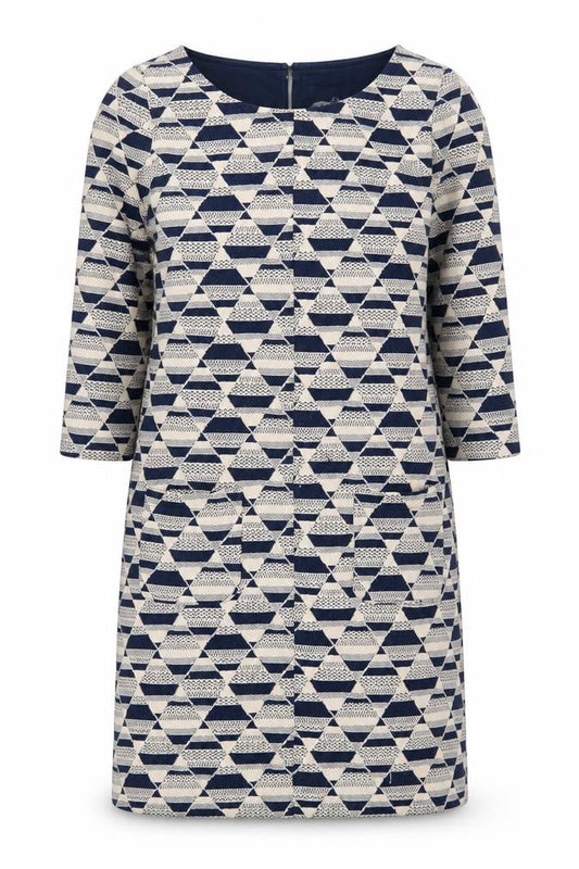 Front view of White Stuff Geometric Shift Dress Blue, size 10