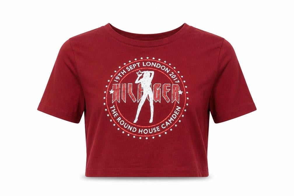 Womens UK Size M Tommy Hilfiger Red Cropped T-Shirt