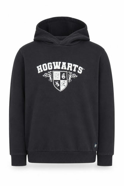 Front view of Marks & Spencer boys’ black hogwarts hoodie 11-12y pullover