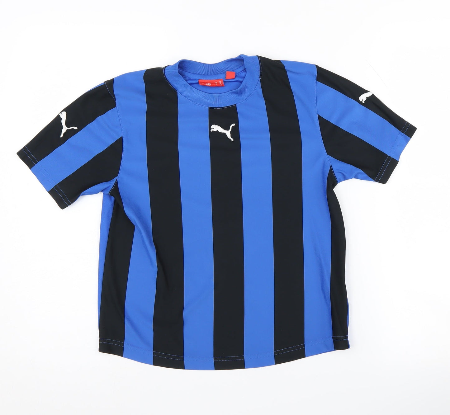 Puma Boys Blue Black Striped Sports T-Shirt Size 10-11 Yrs