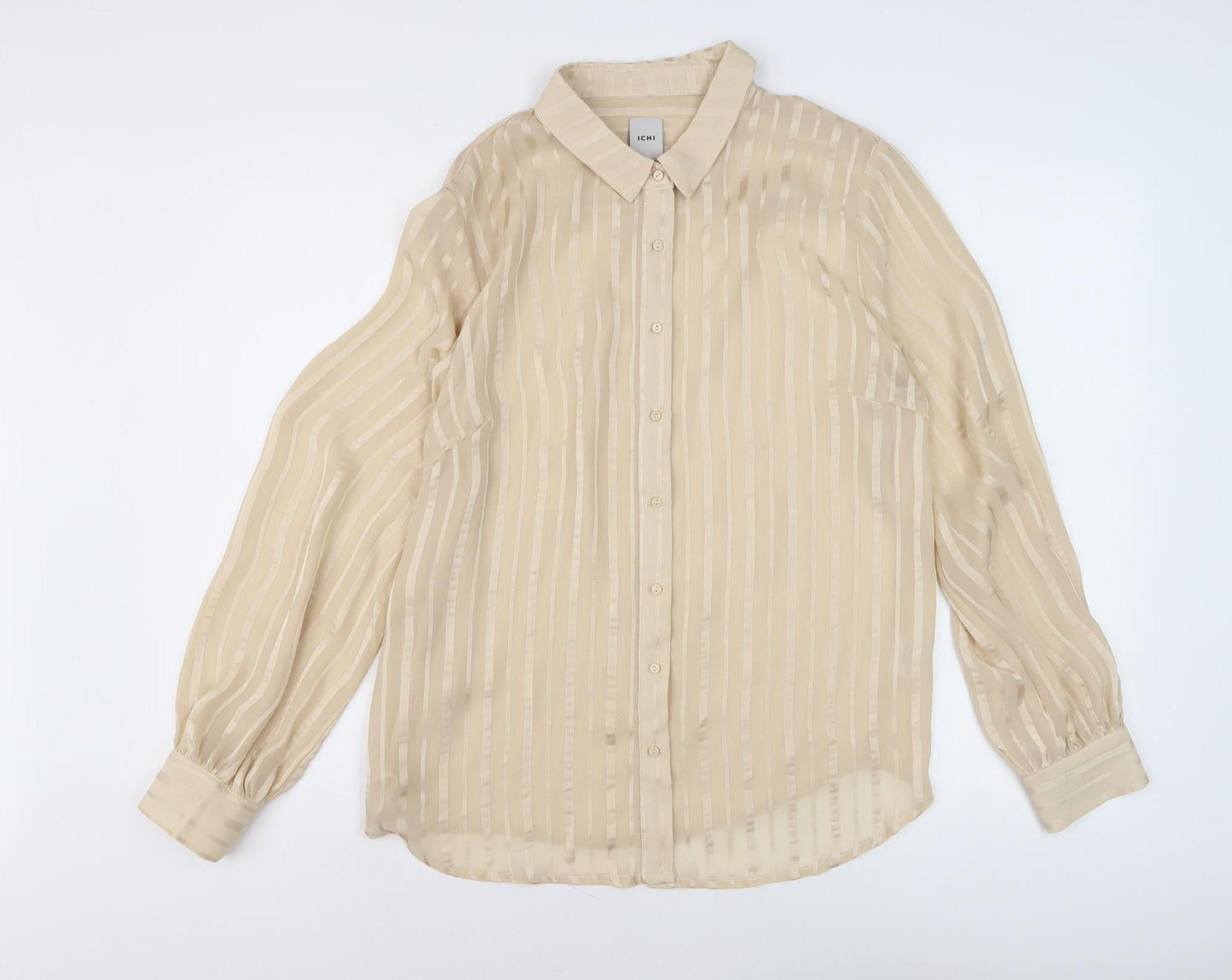 Womens UK Size L ICHI Beige Basic Button-Up
