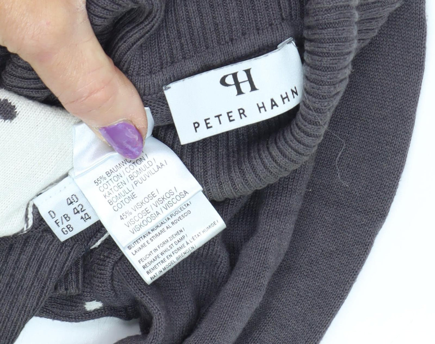 Womens UK Size 14 Peter Hahn Grey Pullover Jumper