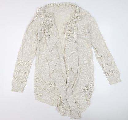 Emoi Women's Ivory XL Open-Knit Ruffle Open Front Cardigan