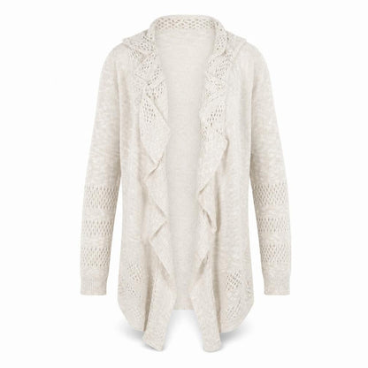 Emoi Women's Ivory XL Open-Knit Ruffle Open Front Cardigan