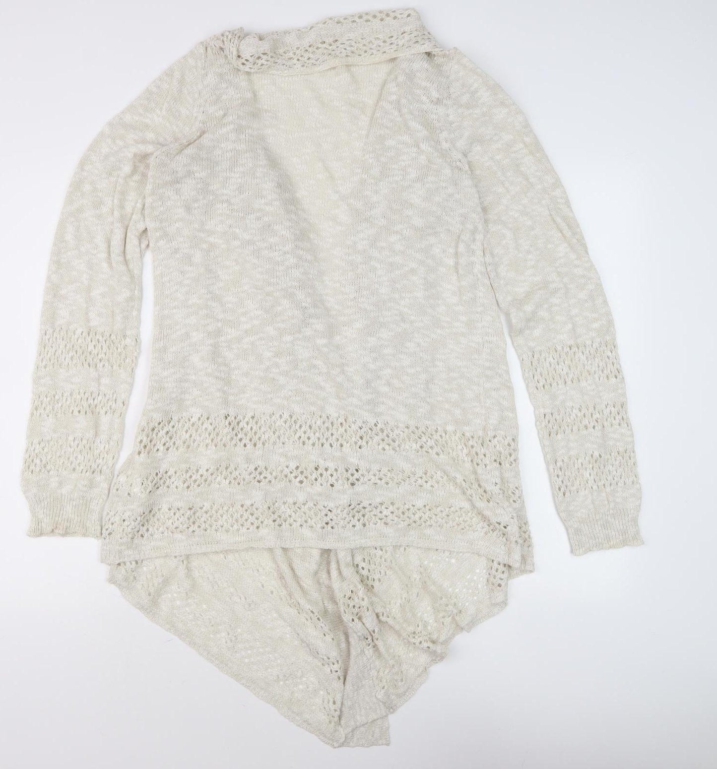 Emoi Women's Ivory XL Open-Knit Ruffle Open Front Cardigan