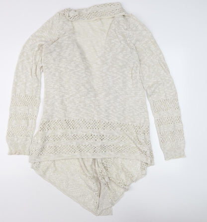 Emoi Women's Ivory XL Open-Knit Ruffle Open Front Cardigan