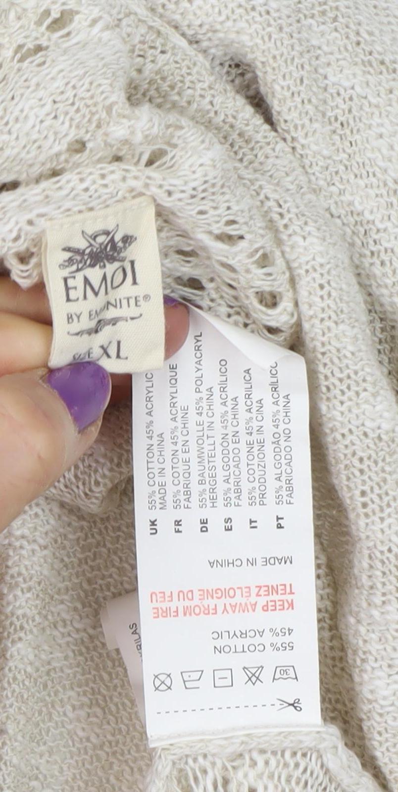 Emoi Women's Ivory XL Open-Knit Ruffle Open Front Cardigan