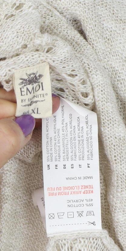 Emoi Women's Ivory XL Open-Knit Ruffle Open Front Cardigan
