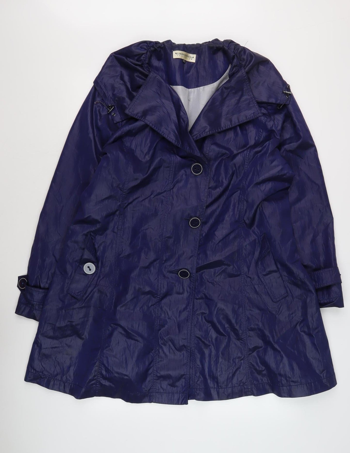 Simon Jeffery Women's Blue Long Nylon Coat, Size 18