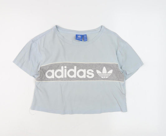 Adidas Women's Blue Cropped T-Shirt Size 8