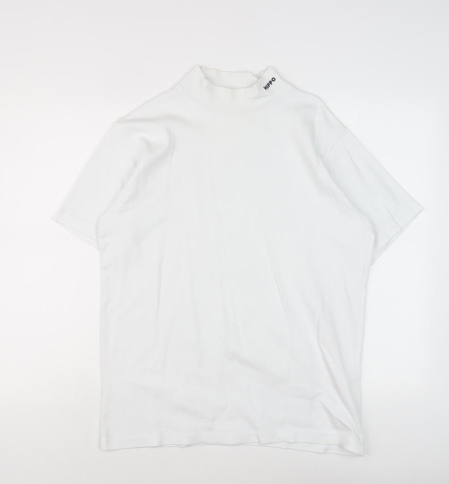 Hippo Men's White Mock Neck T-Shirt M