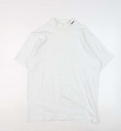 Hippo Men's White Mock Neck T-Shirt M
