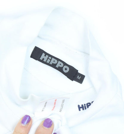 Hippo Men's White Mock Neck T-Shirt M