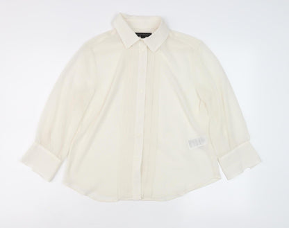 Banana Republic Women Ivory Button-Up Shirt S Petites