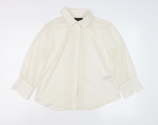 Banana Republic Women Ivory Button-Up Shirt S Petites