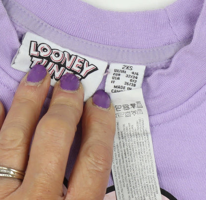 Womens UK Size 2XS Looney Tunes Purple Pullover Sweatshirt