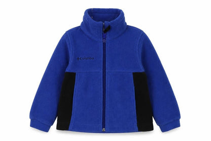 Front view of Columbia boys’ blue fleece jacket, size 4, regular fit