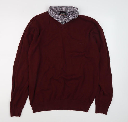 Pierre Cardin Men's Red XL Pullover V-Neck Jumper