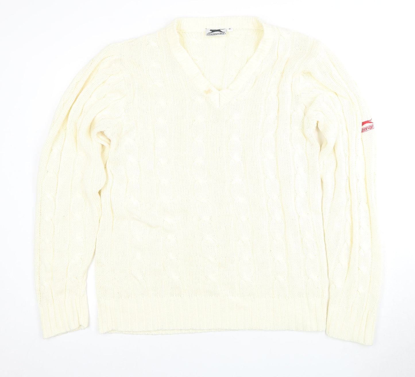 Slazenger Men's Ivory XL V-Neck Cable Knit Jumper