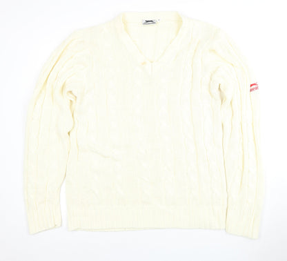 Slazenger Men's Ivory XL V-Neck Cable Knit Jumper