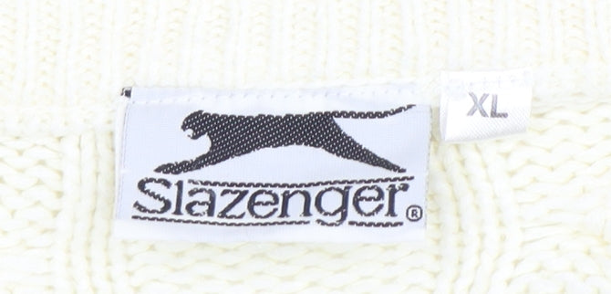 Slazenger Men's Ivory XL V-Neck Cable Knit Jumper