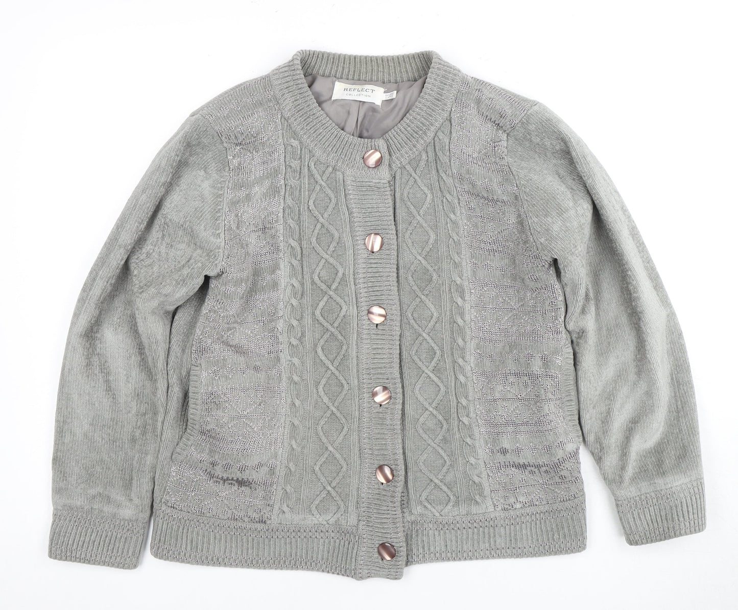 Womens UK Size L Reflect Grey Cardigan Jumper
