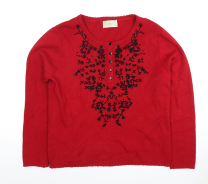 Womens UK Size M Jumper Red Henley Jumper