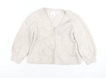 Zara Unisex Baby Beige Cardigan 18-24 Months Knit Cotton Blend