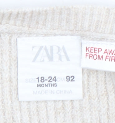Zara Unisex Baby Beige Cardigan 18-24 Months Knit Cotton Blend