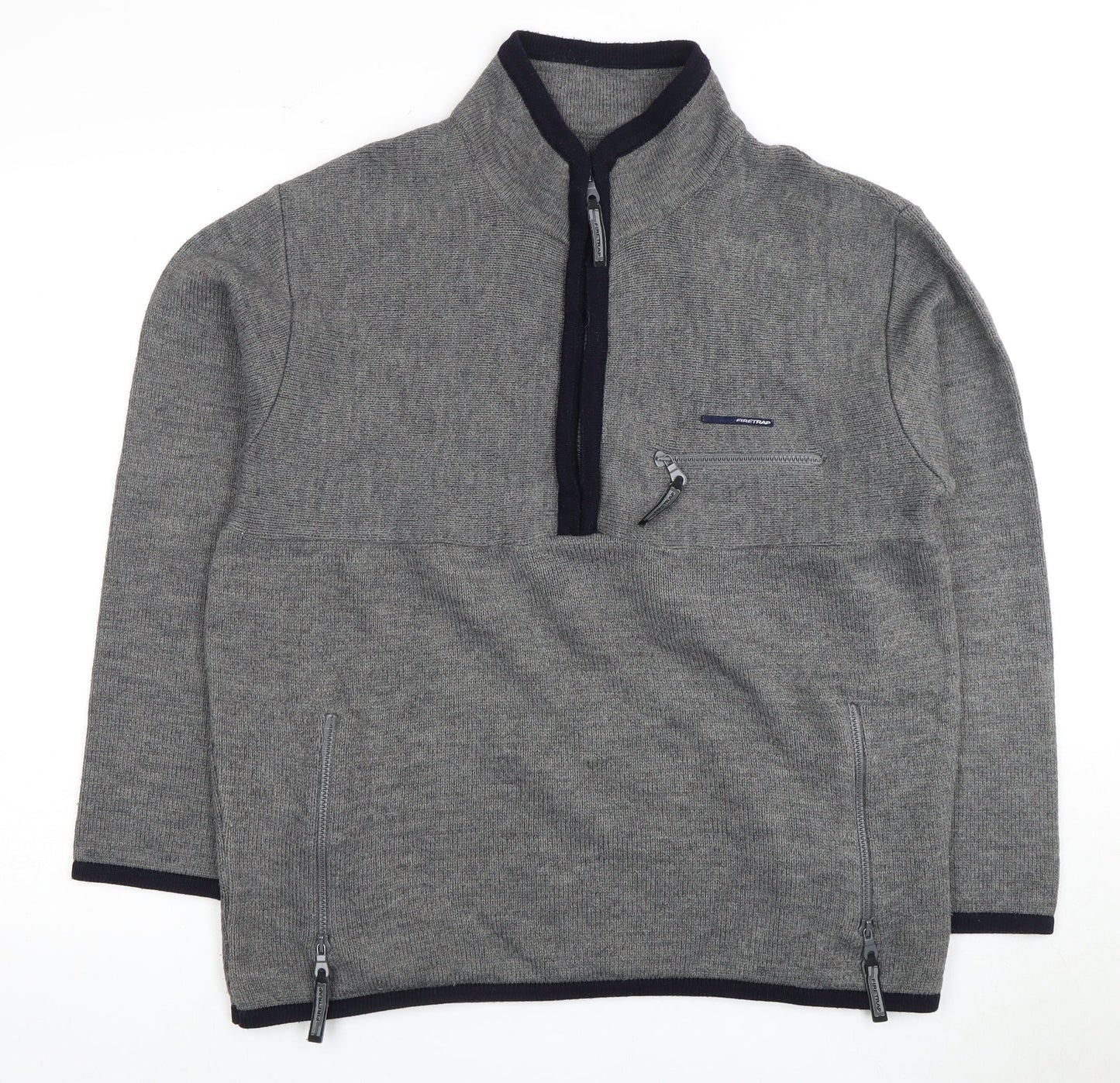 Firetrap Men's Grey Full Zip Jumper, Size L