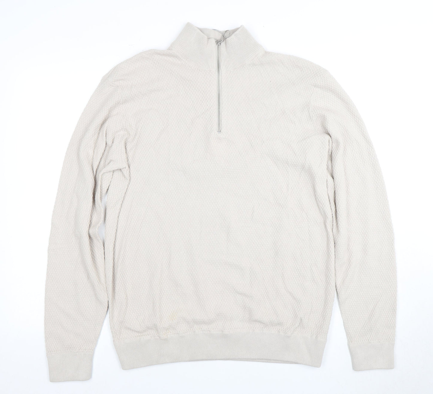 Casual Friday Men's Beige XL Full Zip High Neck Jumper