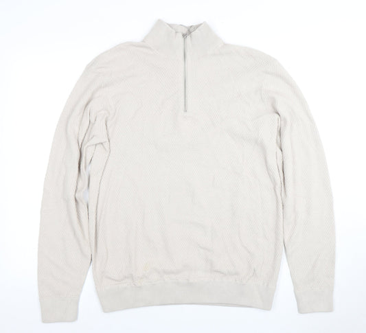 Casual Friday Men's Beige XL Full Zip High Neck Jumper