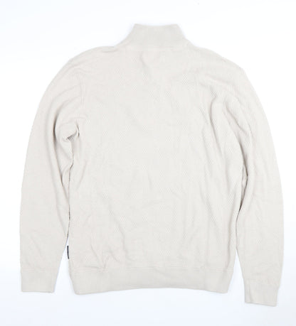 Casual Friday Men's Beige XL Full Zip High Neck Jumper