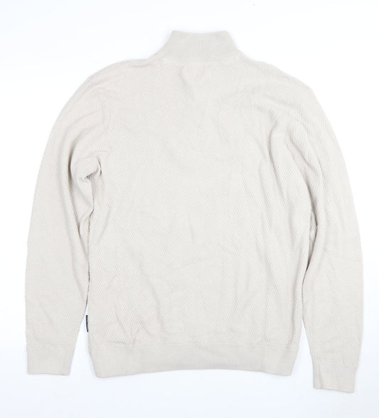 Casual Friday Men's Beige XL Full Zip High Neck Jumper