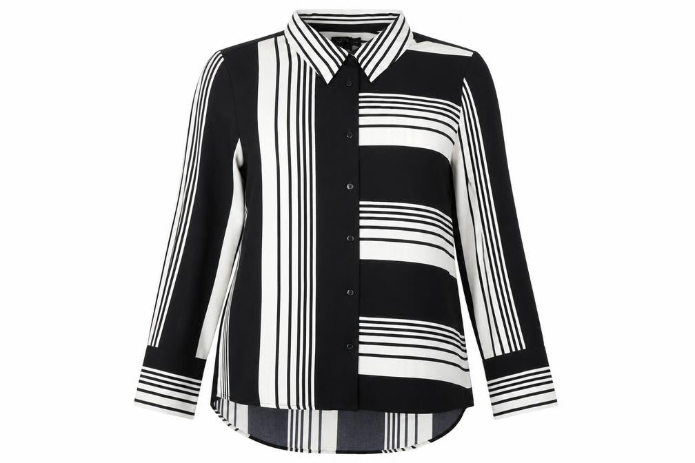 For All the Love Women's Black & White Striped Button-Up Shirt