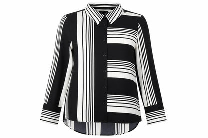 For All the Love Women's Black & White Striped Button-Up Shirt