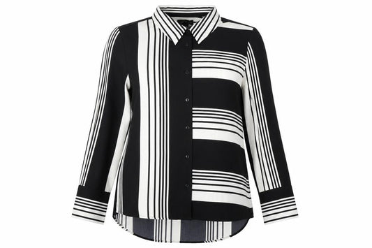 For All the Love Women's Black & White Striped Button-Up Shirt