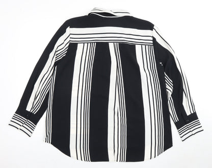 For All the Love Women's Black & White Striped Button-Up Shirt