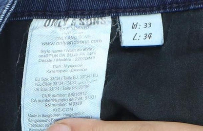 Unisex Adultss UK Size L ONLY & SONS Regular Fit Skinny Blue Jeans
