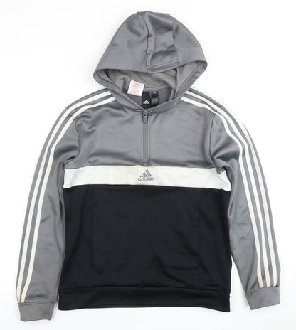 Adidas Boys Grey and Black Pullover Hoodie, M