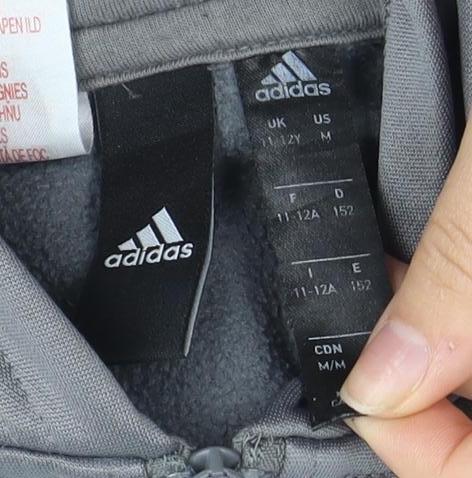 Adidas Boys Grey and Black Pullover Hoodie, M