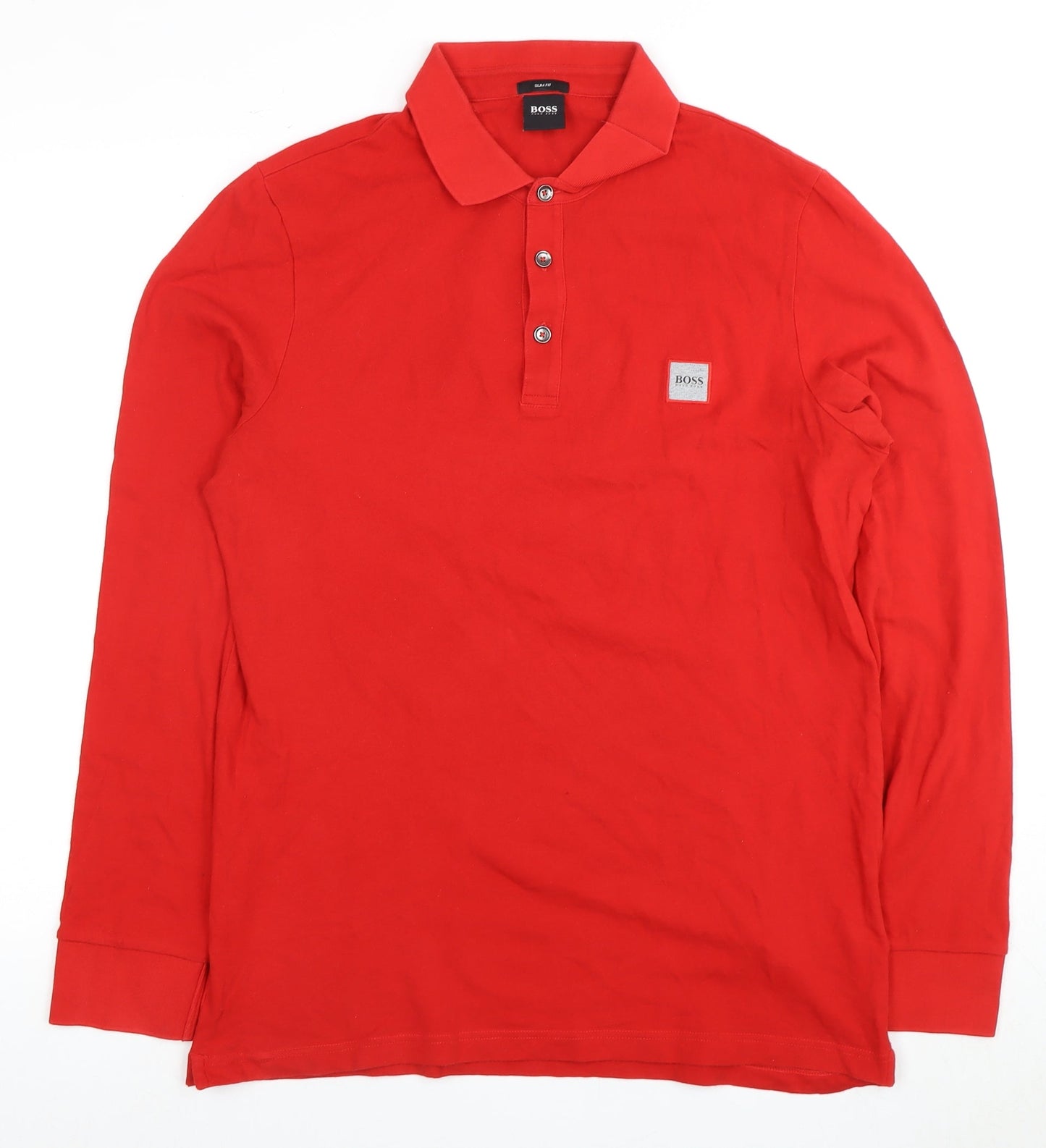 Hugo Boss Men's Red XL Slim Fit Long Sleeve Polo