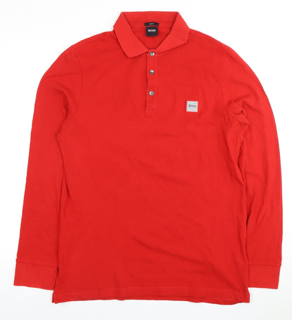 Hugo Boss Men's Red XL Slim Fit Long Sleeve Polo