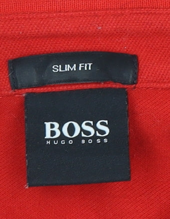 Hugo Boss Men's Red XL Slim Fit Long Sleeve Polo