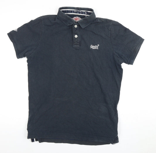 Superdry Men’s Black Polo, Size L, Casual Embroidered