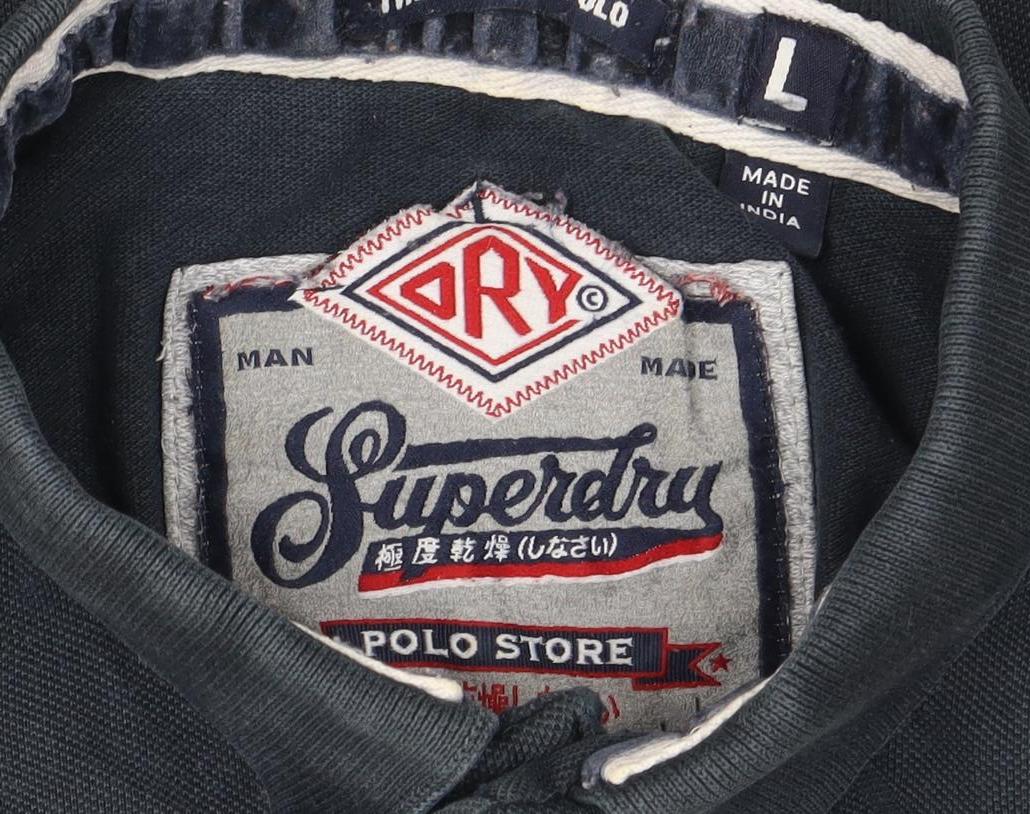 Superdry Men’s Black Polo, Size L, Casual Embroidered