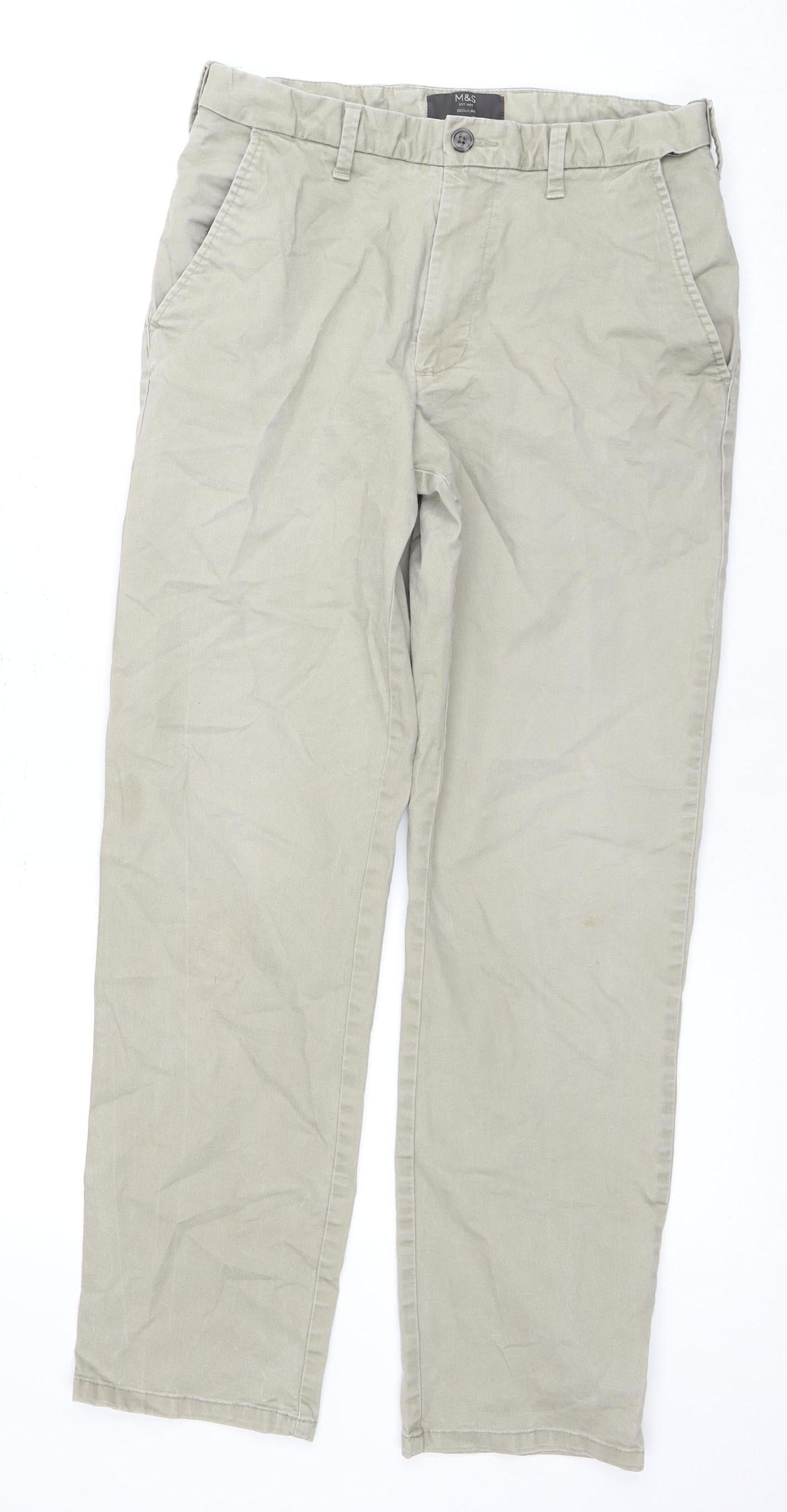 Marks and Spencer Men's Beige Chino Trousers, Size 30