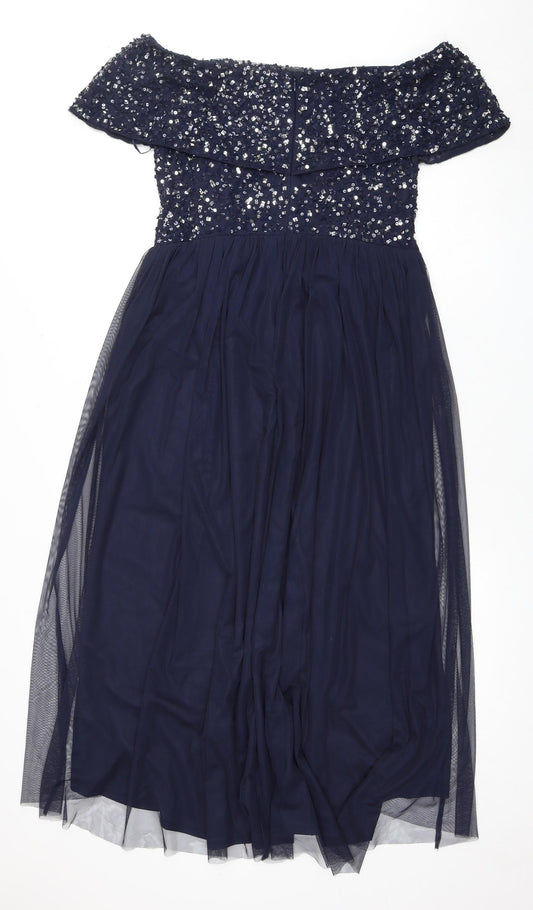 Roman Women's Blue A-Line Sequin Long Dress