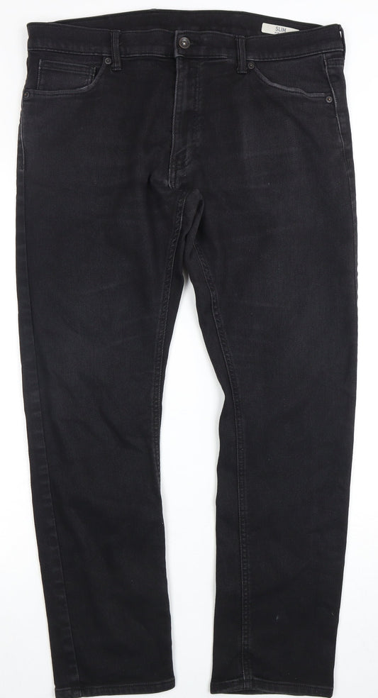 Marks and Spencer Men's Black Slim Jeans, Size 34