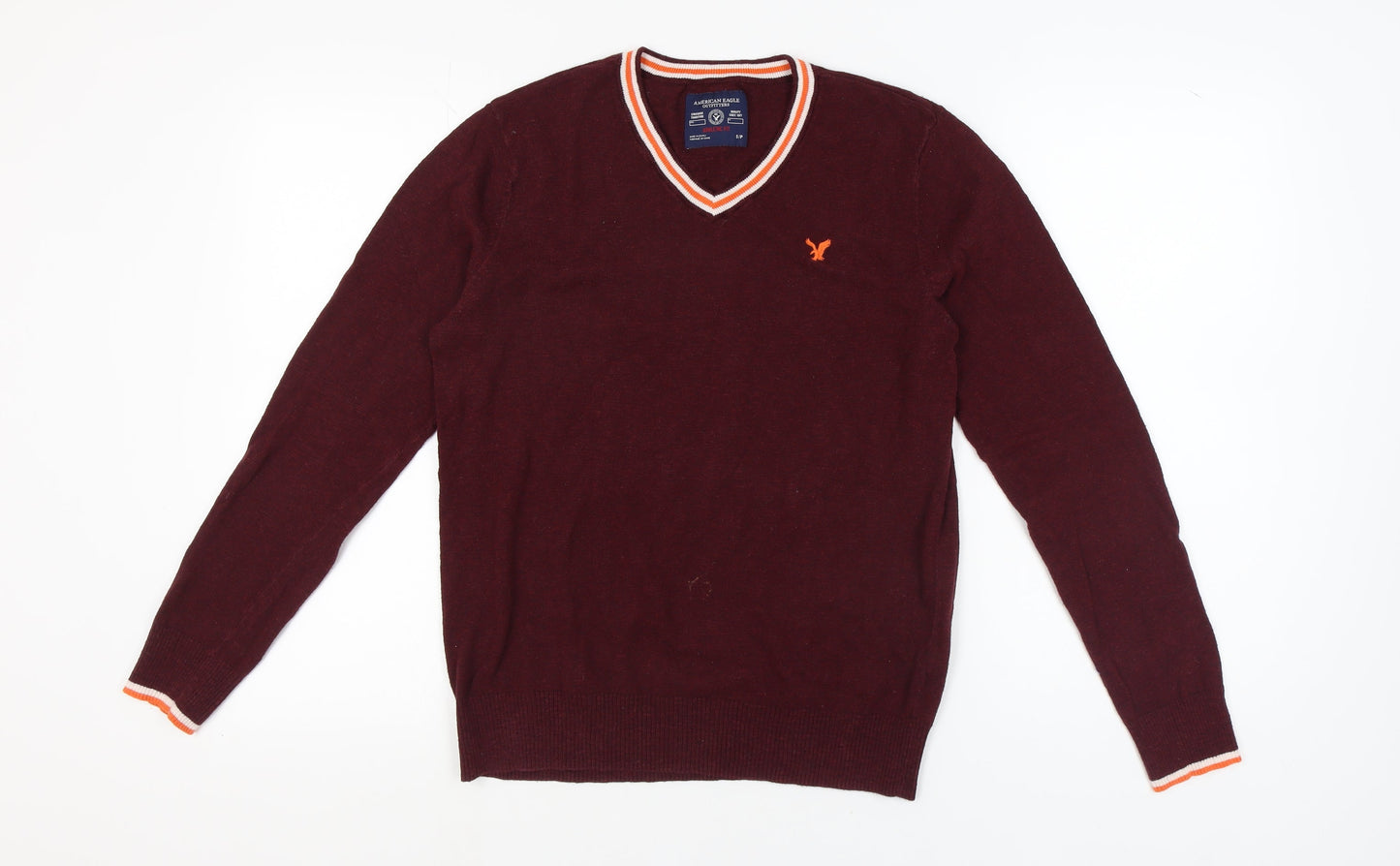 American Eagle Men's Red V-Neck Pullover Jumper S